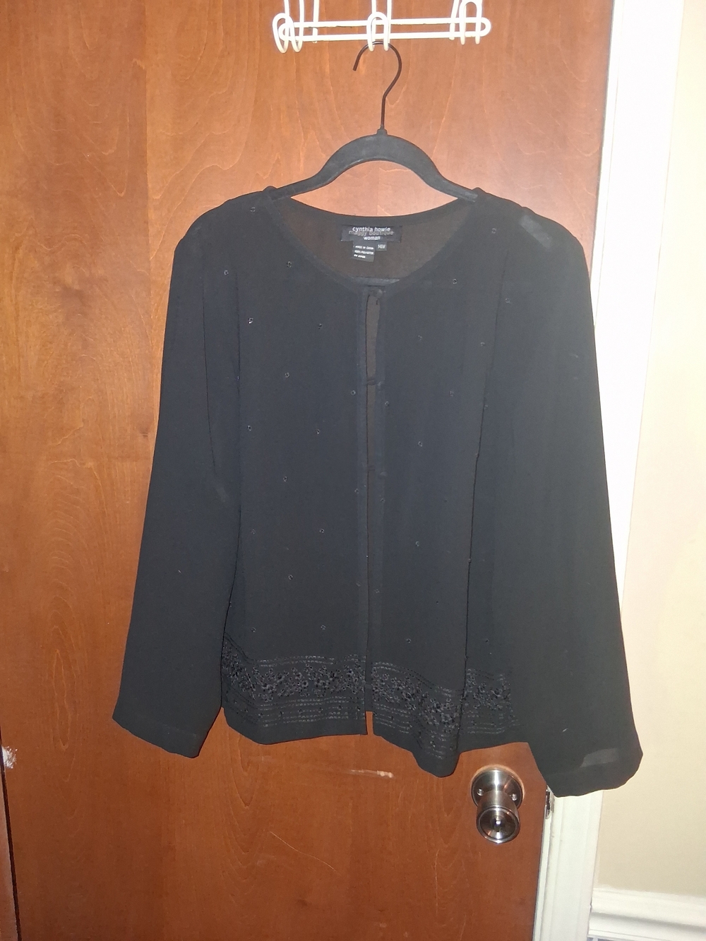 Cynthia Howie Sheer, Black Beaded Button-Front Blouse